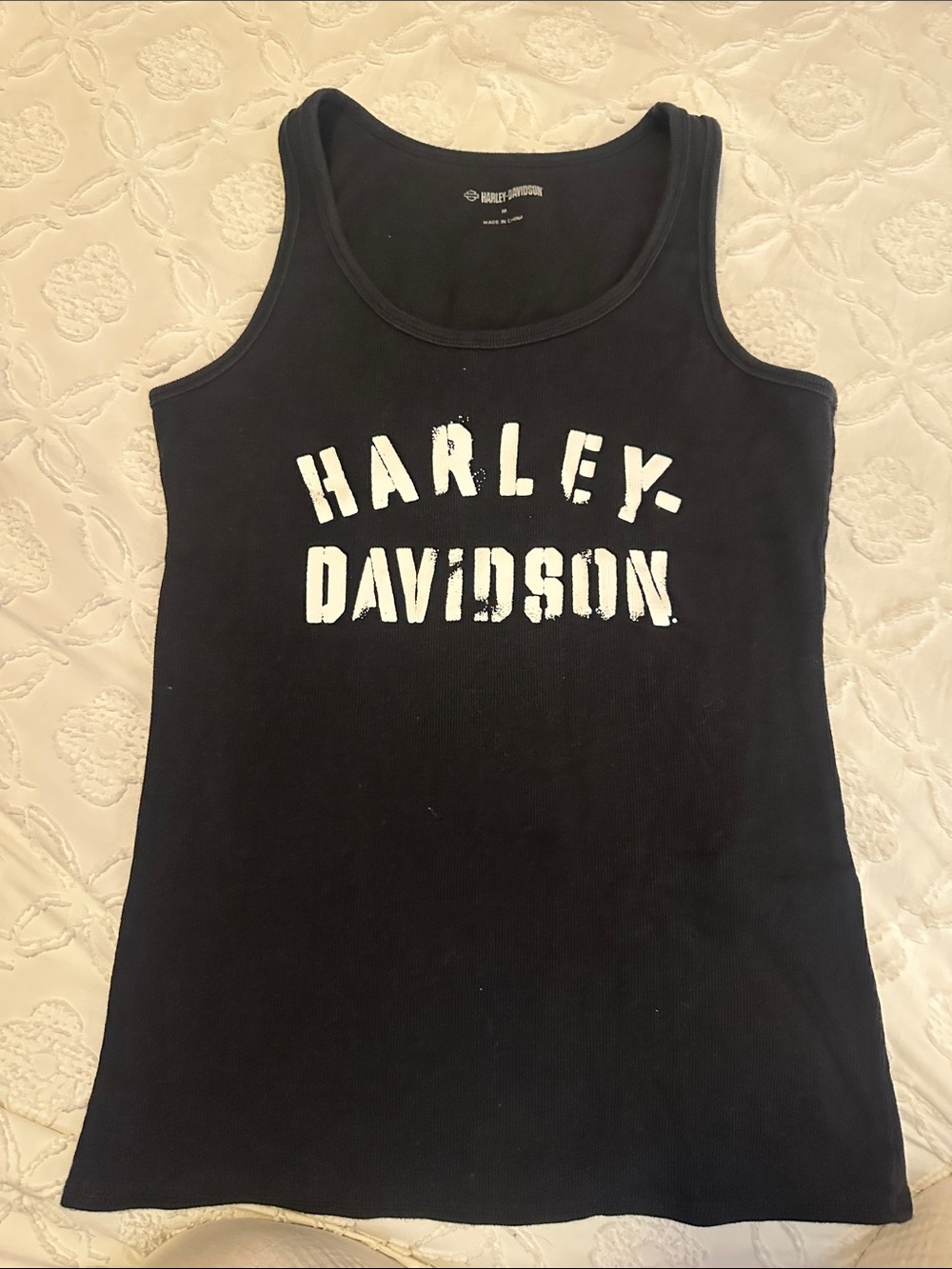 Harley-Davidson Black Tank with Distressed White Logo
